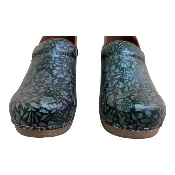 Sanita Green Floral Leather Professional Nursing Work Clogs Women's EU 35 US 4 - Picture 14 of 15